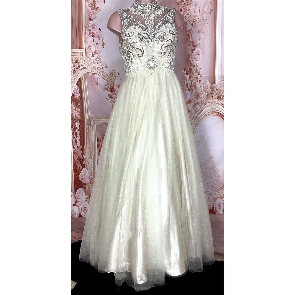 Alyce Paris Beaded Embellished Princess Evening Prom Gown Champagne Dress Size 4